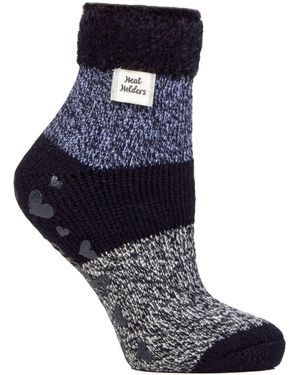 Heat Holders Ladies Cuddly Fluffy Sliper Bed Socks With Feather Top - Blue