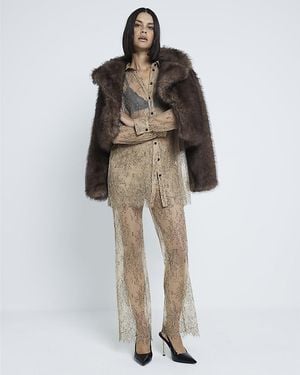 River Island Sheer Lace Trousers - Natural