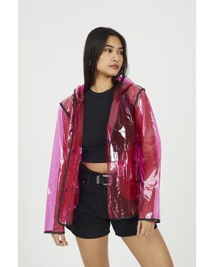 Brave Soul Clear Hooded Festival Rain Mac With Contrasting Binding - Red