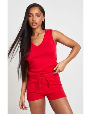 Boohoo Ribbed Low Rise Mini Short - Red