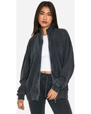 Boohoo Acid Wash Funnel Zip Through Sweatshirt - Blue