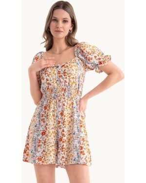 Hiccup Floral Scoop Neck Playsuit With A Balloon Sleeves - Multicolour