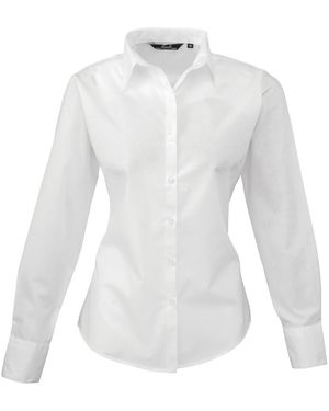 PREMIER Ladies Poplin Long-Sleeved Shirt - White