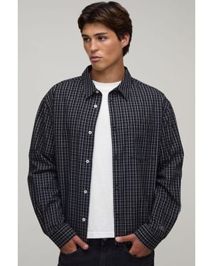 BoohooMAN Oversized Boxy Midi Grid Long Sleeve Check Shirt - Blue