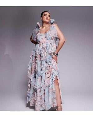 ASOS Curve Maxi Dress With Waterfall Ruffles And Tie Straps - Purple