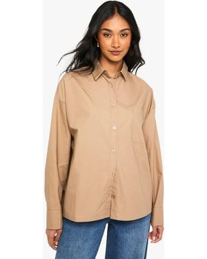 Boohoo Cotton Poplin Oversized Shirt - Natural