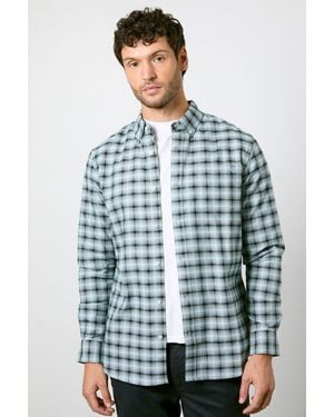 MAINE Light Textured Stretch Long Sleeve Shirt Cotton - Blue
