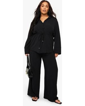 Boohoo Plus Woven Tie Waist Shirt & Trouser Co Ord - Black