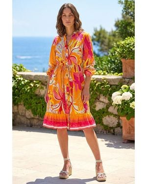 Roman Petite Tropical Print Buttoned Dress - Pink