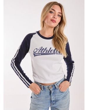 Pink Vanilla Long Sleeve Contrast Crew Top - White