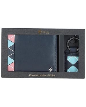 Gabicci '301' Real Leather Wallet & Key Ring Gift Set - Blue
