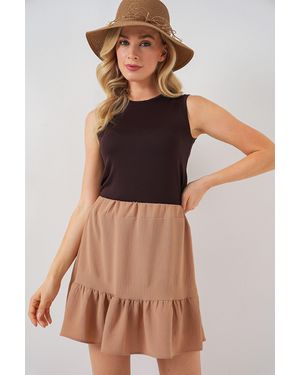Bigdart Textured Mini Skirt With Lining - Brown