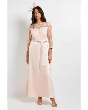 Wallis Occasion Satin And Mesh Overlay Maxi Dress - Pink