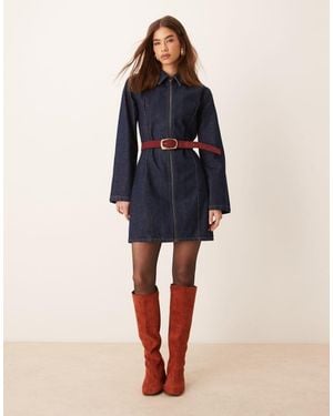 ASOS Denim Zip Down Mini Dress - Blue
