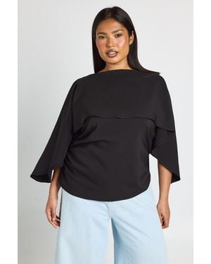 Boohoo Plus Cape Overlay Top - Black