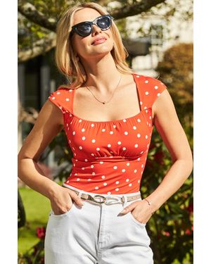 Sosandar Spot Print Square Neck Top - Red
