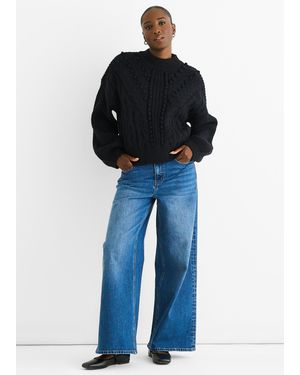 Gini London Chunky Knit Oversized Jumper - Blue