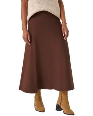 Roman Plain Elastic Waist Knitted A Line Midi Skirt - Brown