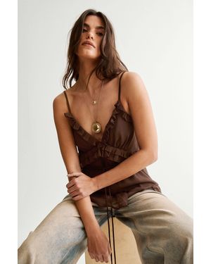 Nasty Gal Ruffle Tie Waist Longline Cami Top - Brown