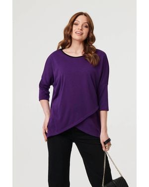 Izabel London Asymmetric Zip Hem 3/4 Sleeve Tunic Top - Purple