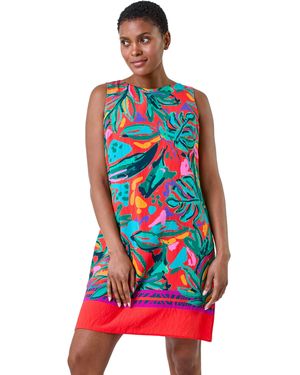 Roman Tropical Border Tie Detail Shift Dress - Red