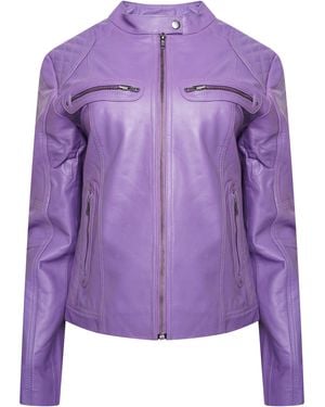 Pelle D'annata D'Annata Ladies Real Leather Biker Jacket - Purple