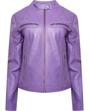 Pelle D'annata D'Annata Ladies Real Leather Biker Jacket - Purple