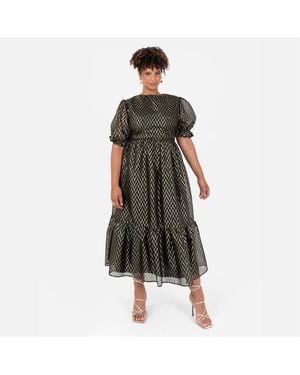 Lovedrobe Crew Neck Short Sleeve Tiered Dress - Green