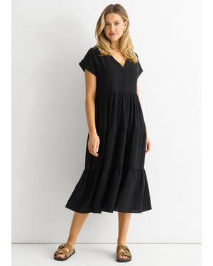 Gini London V Neck Pocket Smock Midi Dress - Black