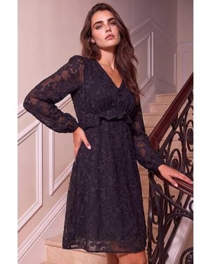 Roman Petite Jacquard Frill Dress - Purple