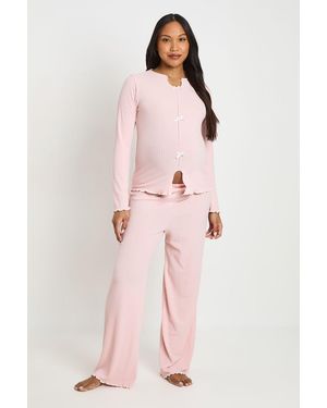Boohoo Maternity Rib Bow Detail Long Sleeve Pyjama Set - Pink