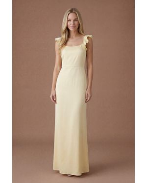 Oasis Butter Ruffle Square Neck Satin Bridesmaid Maxi Dress - Natural