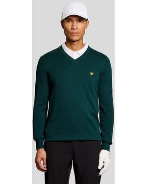 Lyle & Scott Cotton Blend V-Neck Jumper - Green