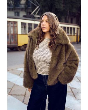 Boohoo Plus Collared Faux Fur Jacket - Blue