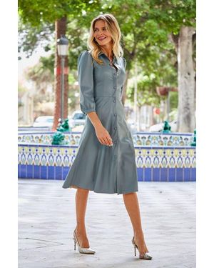 Sosandar Soft Faux Leather Popper Front Shirt Dress - Green