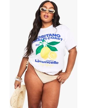 Boohoo Plus Positano Amalfi Coast Lemon Print Oversized T-Shirt - White
