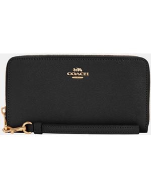 COACH Crossgrain Long Zip Around Wallet - Black