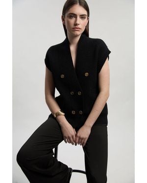 Karen Millen Knit Button Detail Sleeveless Tank Top - Black