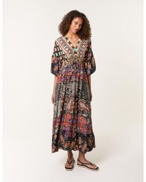 Blue Vanilla Tiered V Neck Dress - Multicolour
