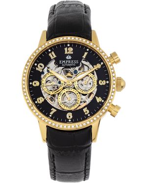 Empress Beatrice Automatic Skeleton Dial Leather-Band Watch W/Day/Date - Metallic