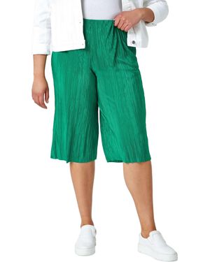 Roman Curve Stretch Plisse Culotte Trousers - Green