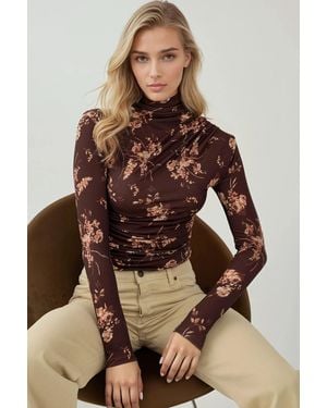 Hiccup Long Sleeve Printed Top - Brown