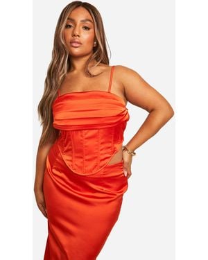 Boohoo Plus Drape Front Satin Corset Top - Red