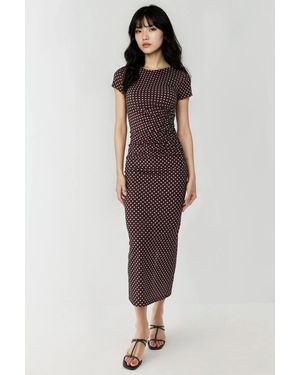 Hiccup Leopard Print Fitted Maxi Dress With Short Sleeves - Multicolour