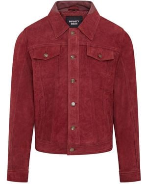 Infinity Leather Trucker Goat Suede Western Jeans Jacket - Red