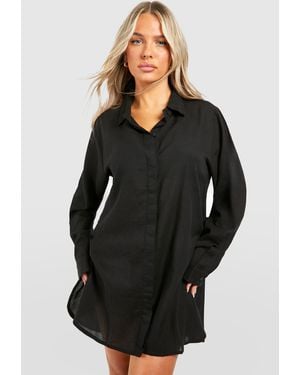 Boohoo 2 Pack Oversized Linen Look Beach Shirts - Black