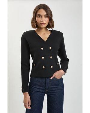 Karen Millen Wool Look Military Double Breasted Knitted Cardigan - Black