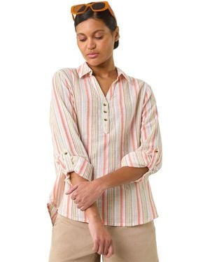 Roman Vertical Stripe Collared Shirt - Pink