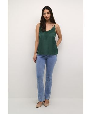 Cream Sleeveless Blouse A-Line - Blue