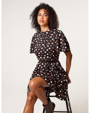 Blue Vanilla Polka Dot High Neck Flippy Dress - Multicolour